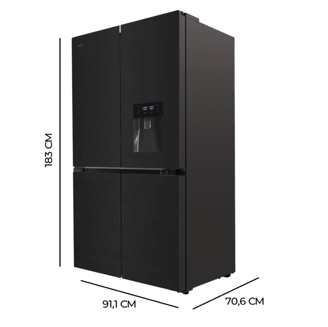 Cecotec Bolero CoolMarket 4D 564 Glass E Frigorífico 4 Puertas Glass Con Una Gran Capacidad De 564 L 183 Cm De Alto 91 Cm De Ancho Con Dispensador De Agua Clase Energética E Y Motor Inverter Plus. Además Cuenta Con Distintos