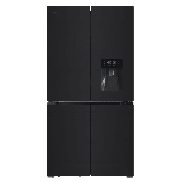 Cecotec Bolero CoolMarket 4D 564 Glass E Frigorífico 4 puertas Glass con una gran capacidad de 564 L 183 cm de alto 91 cm de ancho con dispensador de agua clase energética E y motor inverter plus. Además cuenta con distintos