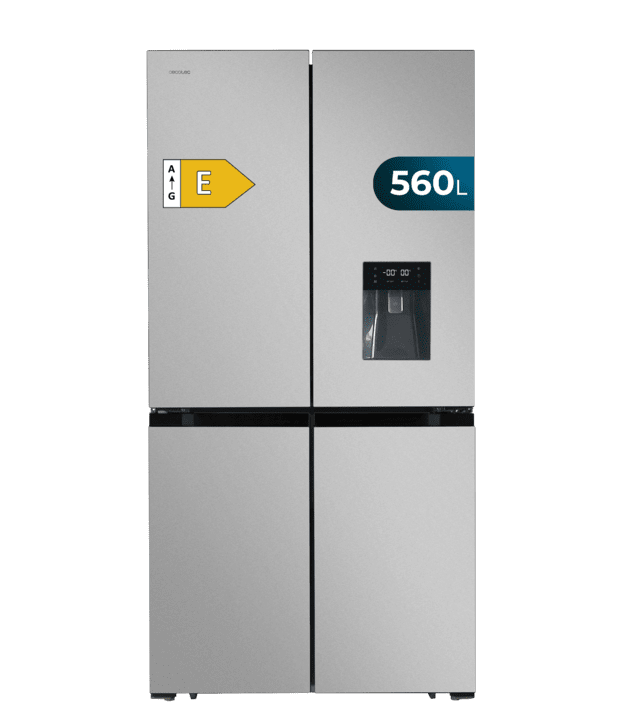 Cecotec Bolero CoolMarket 4D 564 Inox E Frigorífico 4 Puertas Inox Con Una Gran Capacidad De 564 L 183 Cm De Alto 91 Cm De Ancho Con Dispensador De Agua Clase Energética E Y Motor Inverter Plus. Además Cuenta Con Distintos Mo