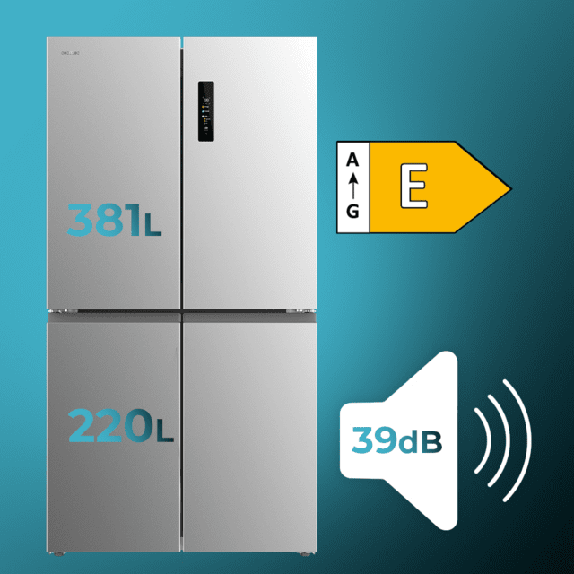 Cecotec Bolero CoolMarket 4D 601 Inox E Frigorífico De 4 Puertas Acero Inoxidable Capacidad De 601 Litros Ancho De 90.5 Cm Alto De 177.5 Cm Sistema De Conservación NoFrost Metal Cooling Cajón Control De Humedad Y Cajón Conve