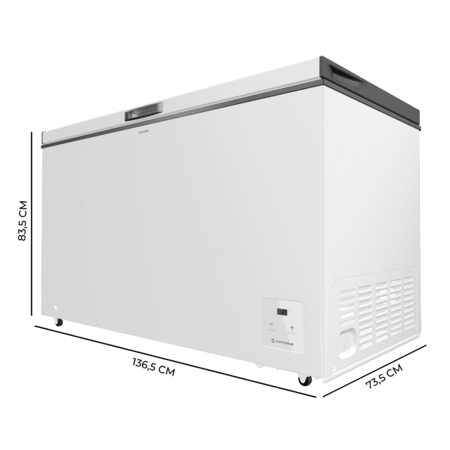 Cecotec Bolero CoolMarket Chest 400 White E Cogelador Horizontal Blanco 83 5cm Alto Y 136 5cm Ancho Con 400 L De Capacidad Compresor Inverter Plus Conversible A Frigorífico Clase Energética E Dos Cestas Y Con Modo Fast Freezin