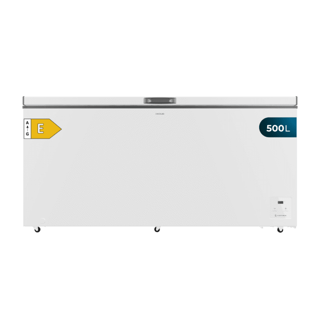 Cecotec Bolero CoolMarket Chest 500 white E Cogelador horizontal blanco 83 5cm alto y 165cm ancho con 500 L de capacidad compresor Inverter Plus conversible a frigorífico clase energética E dos cestas y con modo Fast Freezing