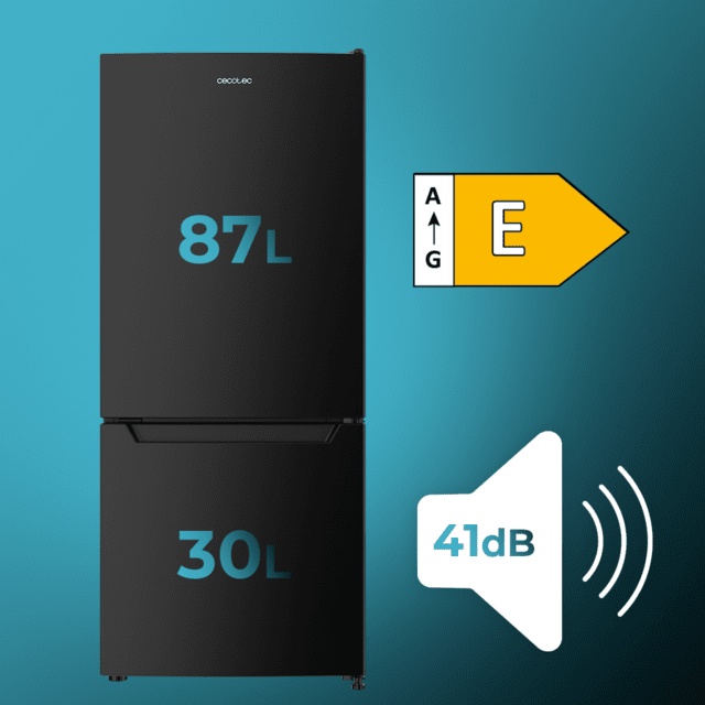 Cecotec Bolero CoolMarket Combi 117 DF Black E Frigorífico De Combi Negro 114cm De Alto Y 47cm De Ancho 117 Litros Defrost Clase Energética E Y Con Modo Fast Freezing Luz LED Frigorífico De Combi