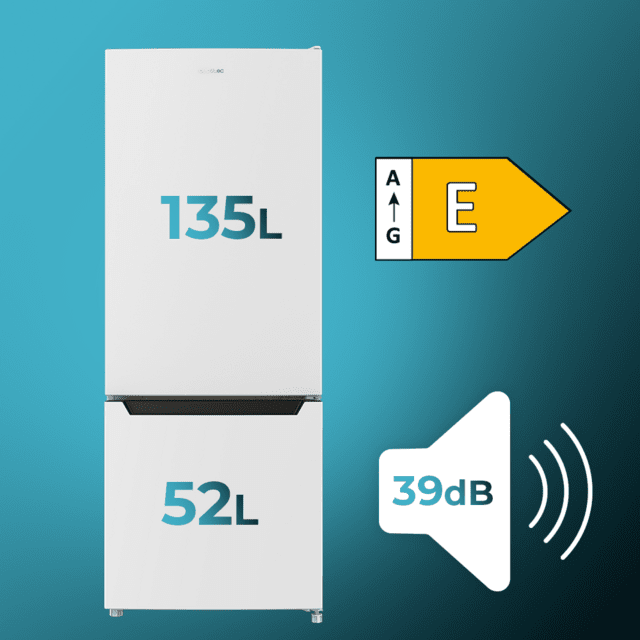 Cecotec Bolero CoolMarket Combi 205 DF White E Frigorífico De Dos Puertas Blanco 144 De Alto Y 54 De Ancho 117 Litros Defrost Clase Energética E Y Con Modo Fast Cooling. Frigorífico