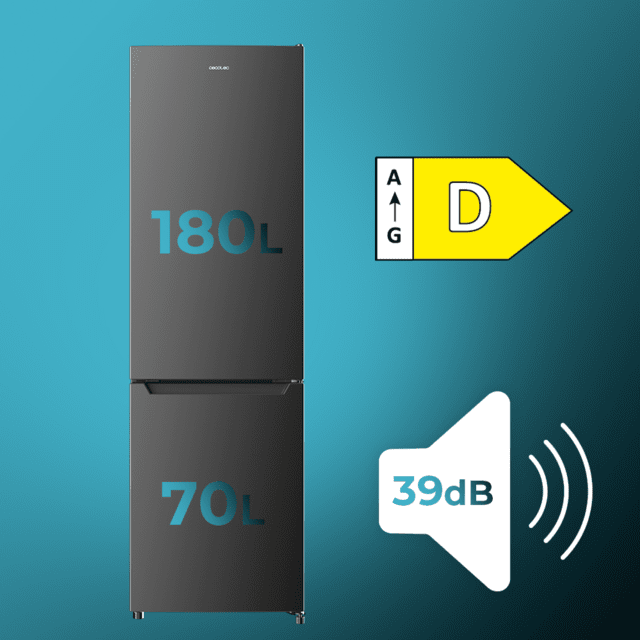 Cecotec Bolero CoolMarket Combi 250 Dark D Frigorífico Combi Dark Inox 180cm De Alto Y 55 Cm De Ancho Con 250 Litros De Capacidad Compresor Inverter Plus Total No Frost Clase Energética E Y Con Sistema Multi Air Flow Además A