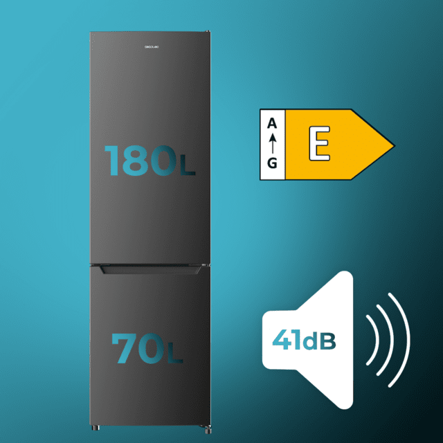 Cecotec Bolero CoolMarket Combi 250 Dark E Frigorífico Combi Inox Oscuro 180cm De Alto Y 55 Cm De Ancho Con 250 Litros De Capacidad Total No Frost Clase Energética E Y Con Sistema Multi Air Flow. Además Cuenta Con El Modo Fas