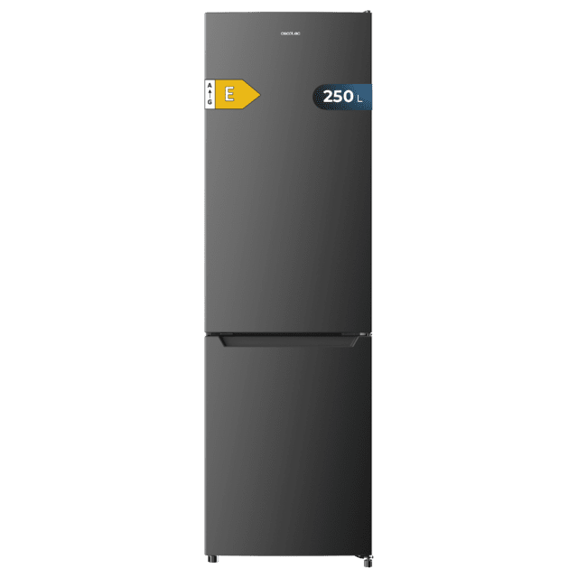 Cecotec Bolero CoolMarket Combi 250 Dark E Frigorífico combi inox oscuro 180cm de alto y 55 cm de ancho con 250 litros de capacidad Total No Frost clase energética E y con sistema Multi Air Flow. Además cuenta con el modo Fas