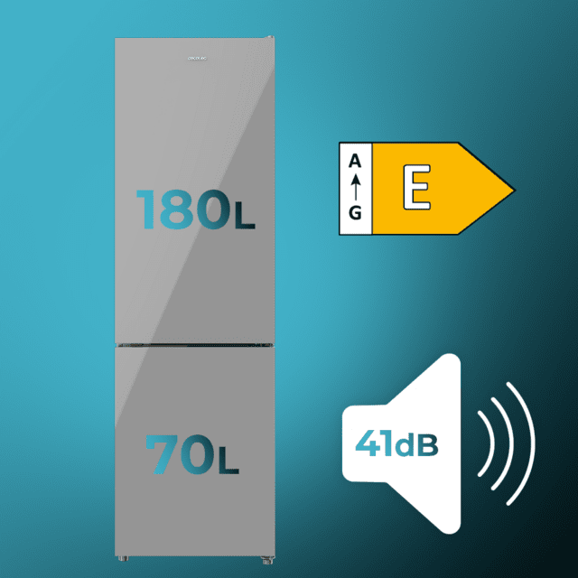 Cecotec Bolero CoolMarket Combi 250 Grey Glass E Frigorífico Combi Cristal Gris 180cm De Alto Y 55 Cm De Ancho Con 250 Litros De Capacidad Total No Frost Clase Energética E Y Con Sistema Multi Air Flow Además Además Cuenta C