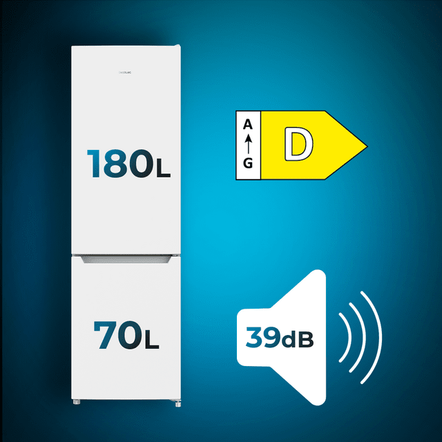 Cecotec Bolero CoolMarket Combi 250 White D Frigorífico Combi White Con 250 Litros De Capacidad 181 De Alto Y 55 Cm De Ancho Clase D Y Motor Inverter Plus. Con Sistema Multi Air Flow Total No Frost Y Cajón Con Humedad Regulabl
