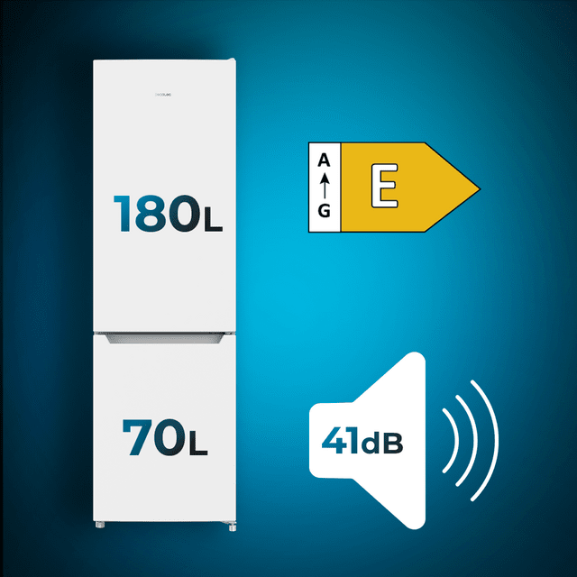 Cecotec Bolero CoolMarket Combi 250 White E Frigorífico Combi White Con 250 Litros De Capacidad 181cm De Alto 55 Cm De Ancho Y Clase E. Con Sistema Multi Air Flow Total No Frost Y Cajón Con Humedad Regulable. Frigorífico Comb