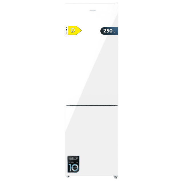 Cecotec Bolero CoolMarket Combi 250 White Glass D Frigorífico combi cristal blanco 180cm de alto y 55 cm de ancho con 250 litros de capacidad compresor Inverter Plus Total No Frost clase energética D y con sistema Multi Air Fl