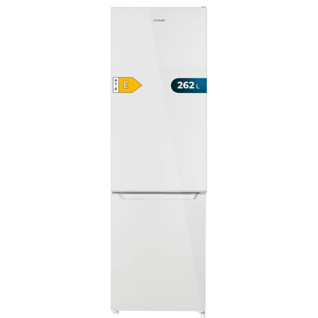 Cecotec Bolero CoolMarket Combi 262 White E Frigorífico Combi estático blanco Defrost con 262 litros de capacidad clase E LED interior bandejas interiores de cristal y control electrónico. Frigorífico combi con nevera y cong