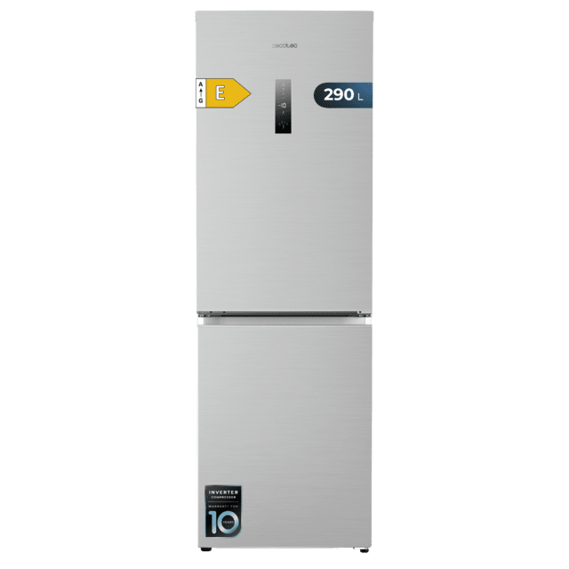 Cecotec Bolero CoolMarket Combi 290 Inox Frigorífico combi inox de 185cm alto y 59 5cm de ancho con 290 litros de capacidad total nofrost clase E y 1 cajón para los productos frescos Fast Cooling y y Fast Freezing Modo Smart y