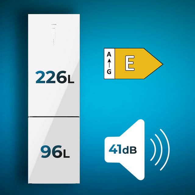 Cecotec Bolero CoolMarket Combi 322 Glass White E Frigorífico Con Congelador De Cristal Blanco Con 322 Litros De Capacidad 185 Cm De Alto 60 Cm Ancho Y Clase Energética E. Con Sistema Multi Air Flow Total No Frost Y 2 Cajones