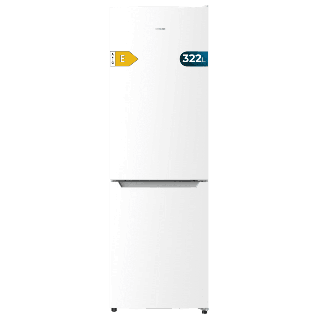 Cecotec Bolero CoolMarket Combi 322 White E Frigorífico Combi White con 322 litros de capacidad 185 cm de alto 60 cm de ancho y clase E. Con sistema Multi Air Flow Total No Frost y 2 cajones para los productos frescos. Frigorí