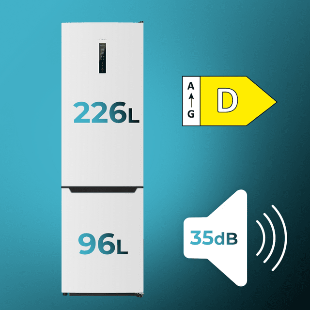 Cecotec Bolero CoolMarket Combi 322T White D Frigorífico Combi Blanco 185cm De Alto Y 60 Cm De Ancho Con 322L De Capacidad Compresor Inverter Plus Total No Frost Clase Energética D Y Con Sistema Multi Air Flow. Frigorífico Co