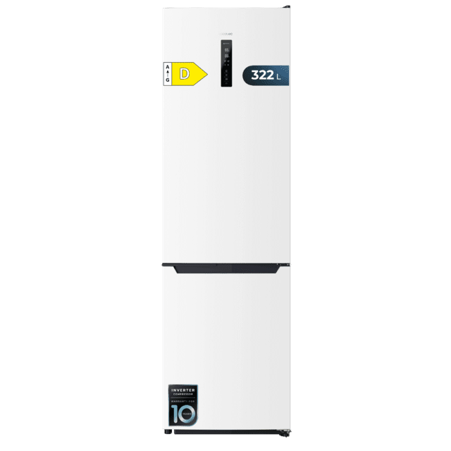 Cecotec Bolero CoolMarket Combi 322T White D Frigorífico combi blanco 185cm de alto y 60 cm de ancho con 322L de capacidad compresor Inverter Plus Total No Frost clase energética D y con sistema Multi Air Flow. Frigorífico co