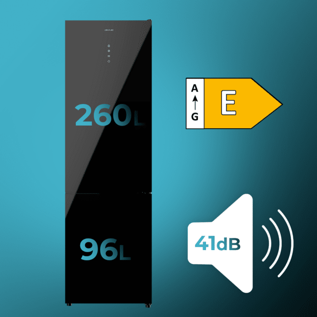 Cecotec Bolero CoolMarket Combi 356 Black Glass E Frigorífico Combi Cristal Negro 200cm Alto Y 59 5 Cm Ancho Capacidad 356L Total No Frost Clase Energética E. Además Cuenta Con Distintos Modos Como Fast Cooling Y Fast Freezin