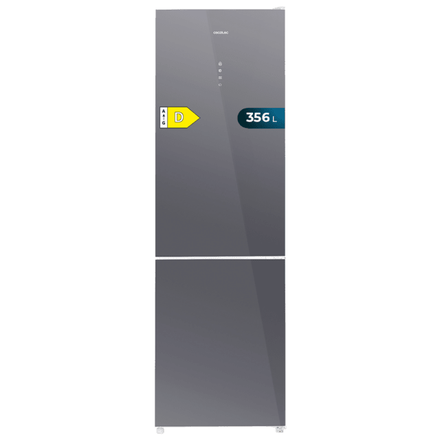 Cecotec Bolero CoolMarket Combi 356 Glass Grey D Frigorífico con 356 litros de capacidad 200 cm de alto y 60 cm de ancho motor inverter plus y clase D. Con sistema Multi Air Flow Total No Frost y 2 cajones para los productos fr