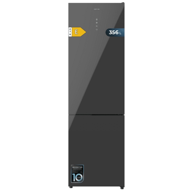 Cecotec Bolero CoolMarket Combi 356 Grey Glass E Frigorífico combi cristal gris 200cm alto y 59 5 cm ancho capacidad 356L Total No Frost clase energética E. Además cuenta con distintos modos como Fast Cooling y Fast Freezing