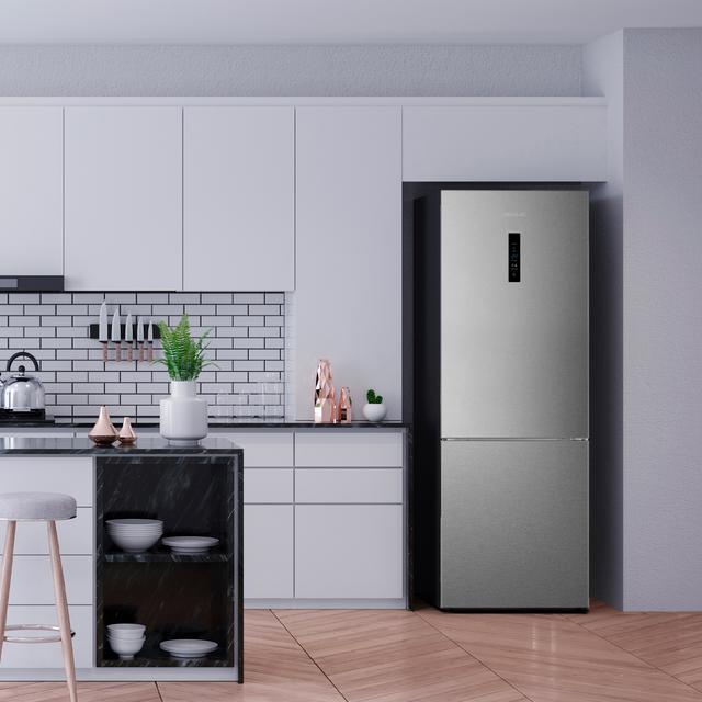 Cecotec Bolero CoolMarket Combi 495 Inox E Frigorífico Combi Inox 495 Litros De Capacidad 2 Metros De Alto Y 70 Cm Ancho Clase E Con Sistema Multi Air Flow Total No Frost Multi Cooling. Frigorífico Combi Con Nevera Y Congelado