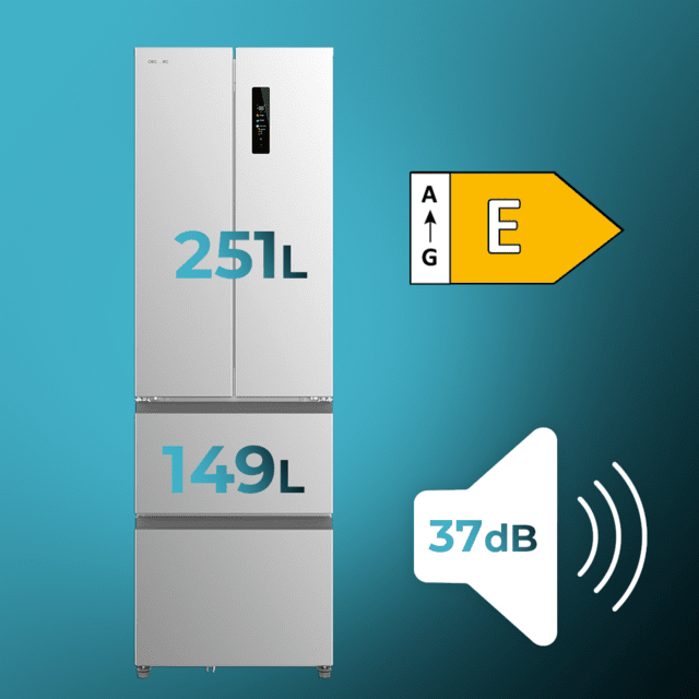 Cecotec Bolero CoolMarket Combi F2D 400 Inox E Frigorífico Con Capacidad De 400 Litros Ancho De 60 Cm Y Alto De 191 Cm Sistema Total NoFrost Max Inside Distribución De Frío Multi AirFlow Display Digital Exterior Interior Con