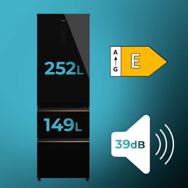 Cecotec Bolero CoolMarket Combi FD 400 Black Glass E Frigorífico Con Capacidad De 400L Ancho De 60 Cm Y Alto De 191 Cm Sistema Total NoFrost Max Inside Distribución De Frío Multi AirFlow Display Digital Exterior Interior Con