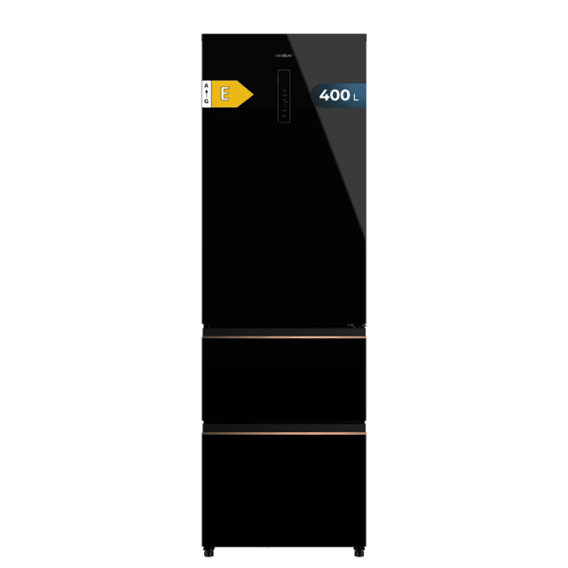 Cecotec Bolero CoolMarket Combi FD 400 Black Glass E Frigorífico con capacidad de 400L Ancho de 60 cm y alto de 191 cm Sistema Total NoFrost Max Inside Distribución de frío Multi AirFlow Display Digital Exterior Interior con