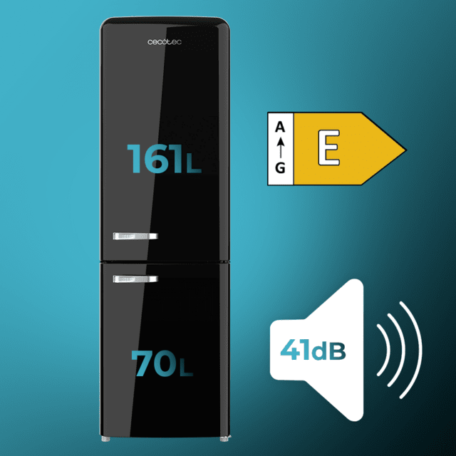 Cecotec Bolero CoolMarket Combi Origin 231 NF Black E Frigorífico Combi Retro Negro 176 5cm Alto Y 54cm Ancho Capacidad 231L Total No Frost Y Clase E Y Con Sistema Multi Air Flow. Además Cuenta Con El Modo Fast Cooling. Frigor