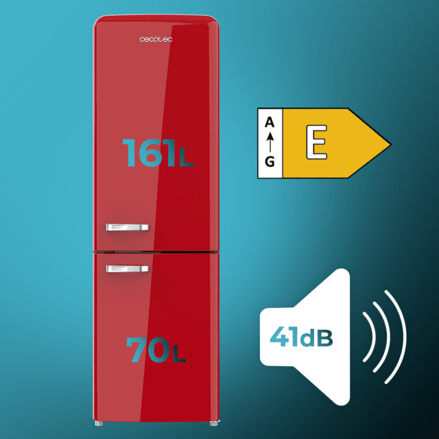 Cecotec Bolero CoolMarket Combi Origin 231 NF Red E Frigorífico Combi Retro Rojo 176 5cm Alto Y 54cm Ancho Capacidad 231L Total No Frost Y Clase E Y Con Sistema Multi Air Flow. Además Cuenta Con El Modo Fast Cooling. Frigoríf