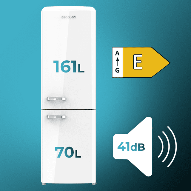 Cecotec Bolero CoolMarket Combi Origin 231 NF White E Frigorífico Combi Retro Blanco 176 5cm Alto Y 54cm Ancho Capacidad 231L Total No Frost Y Clase E Y Con Sistema Multi Air Flow. Además Cuenta Con El Modo Fast Cooling. Frigo