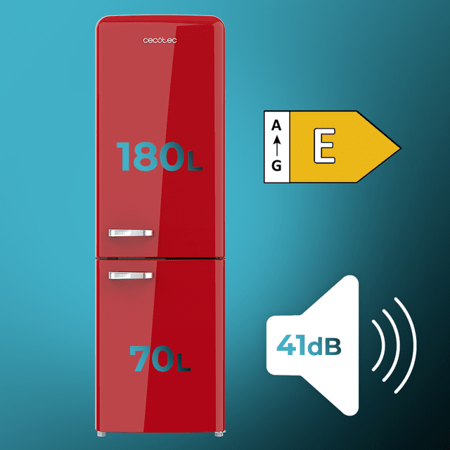 Cecotec Bolero CoolMarket Combi Origin 250 NF Red E Frigorífico Combi Retro Blanco 186 5cm Alto Y 54 Cm Ancho Capacidad 250L Total No Frost Y Clase E Y Con Sistema Multi Air Flow. Además Cuenta Con El Modo Fast Cooling. Frigor