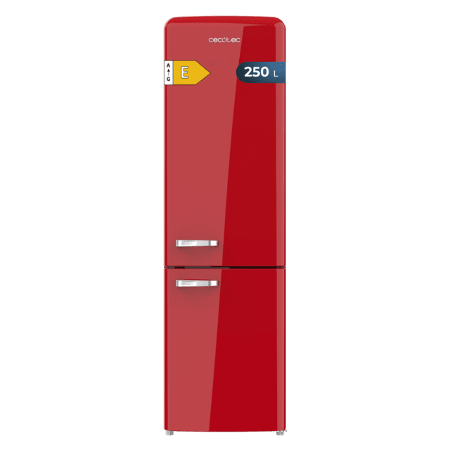 Cecotec Bolero CoolMarket Combi Origin 250 NF Red E Frigorífico combi retro blanco 186 5cm alto y 54 cm ancho capacidad 250L Total No Frost y clase E y con sistema Multi Air Flow. Además cuenta con el modo Fast Cooling. Frigor