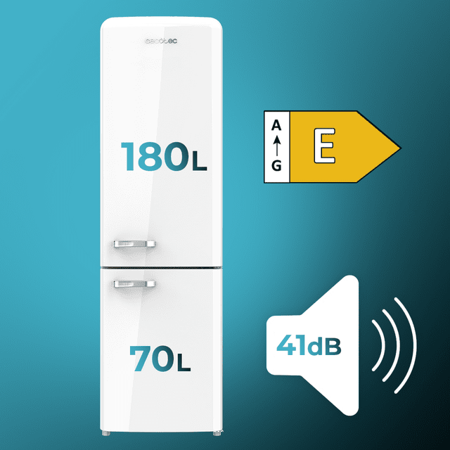 Cecotec Bolero CoolMarket Combi Origin 250 NF White E Frigorífico Combi Retro Rojo 186 5cm Alto Y 54cm Ancho Capacidad 250L Total No Frost Y Clase E Y Con Sistema Multi Air Flow. Además Cuenta Con El Modo Fast Cooling. Frigor