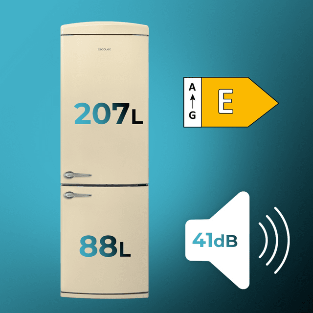 Cecotec Bolero CoolMarket Combi Origin 294+ Beige E Frigorífico Retro Combi Beige 190cm De Alto Y 60 De Ancho Capacidad 294L Total No Frost Clase Energética E Multi Cooling Ultra Fresh Convertible Box Multi Air Flow Fast Freez