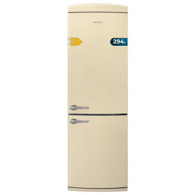 Cecotec Bolero CoolMarket Combi Origin 294+ Beige E Frigorífico retro combi beige 190cm de alto y 60 de ancho capacidad 294L Total No Frost clase energética E Multi Cooling Ultra Fresh Convertible Box Multi Air Flow Fast Freez