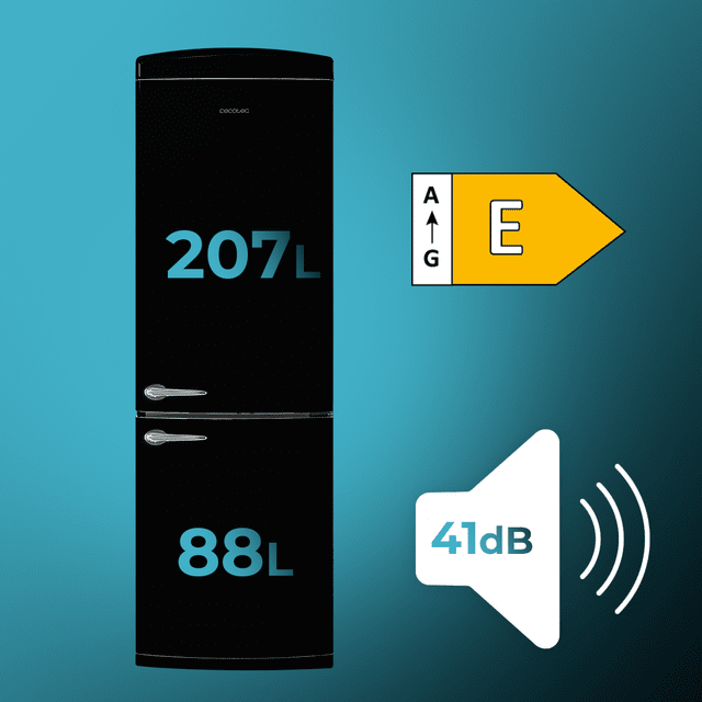 Cecotec Bolero CoolMarket Combi Origin 294+ Black E Frigorífico Retro Combi Negro 190cm De Alto Y 60 De Ancho Capacidad 294L Total No Frost Clase Energética E Multi Cooling Ultra Fresh Convertible Box Multi Air Flow Fast Freez
