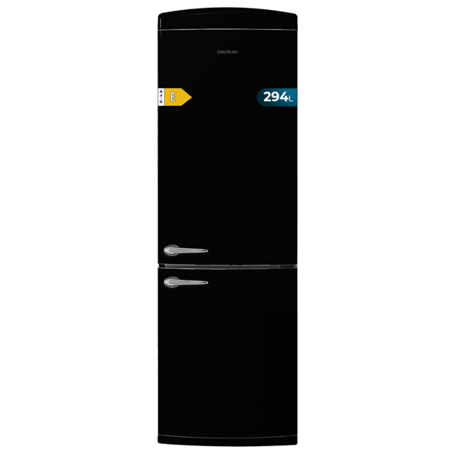 Cecotec Bolero CoolMarket Combi Origin 294 Black E Frigorífico Retro Combi Black de 294 L de capacidad 190cm de alto y 60 de ancho clase E Total No Frost Multi Cooling Ultra Fresh Convertible Box Multi Air Flow Fast Freezing Mo