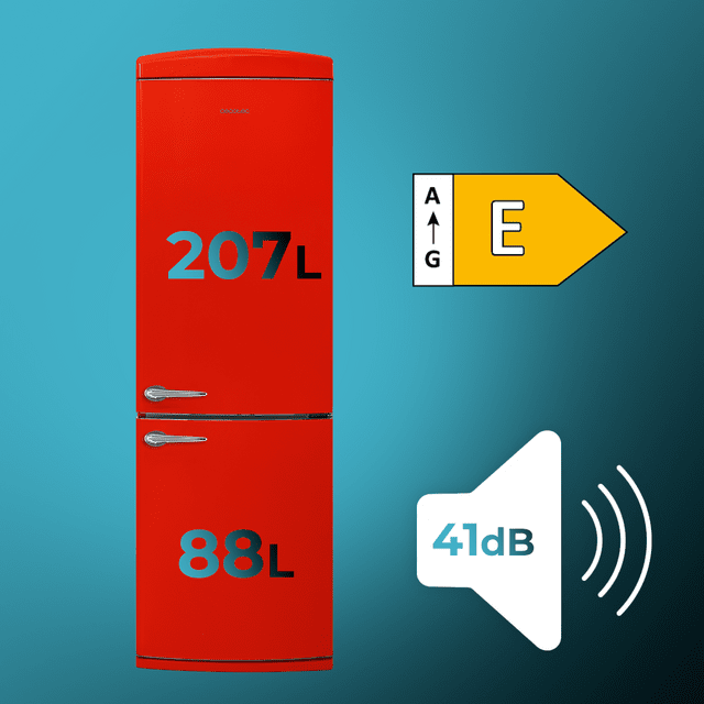 Cecotec Bolero CoolMarket Combi Origin 294+ Red E Frigorífico Retro Combi Rojo 190cm De Alto Y 60 De Ancho Capacidad 294L Total No Frost Clase Energética E Multi Cooling Ultra Fresh Convertible Box Multi Air Flow Fast Freezing