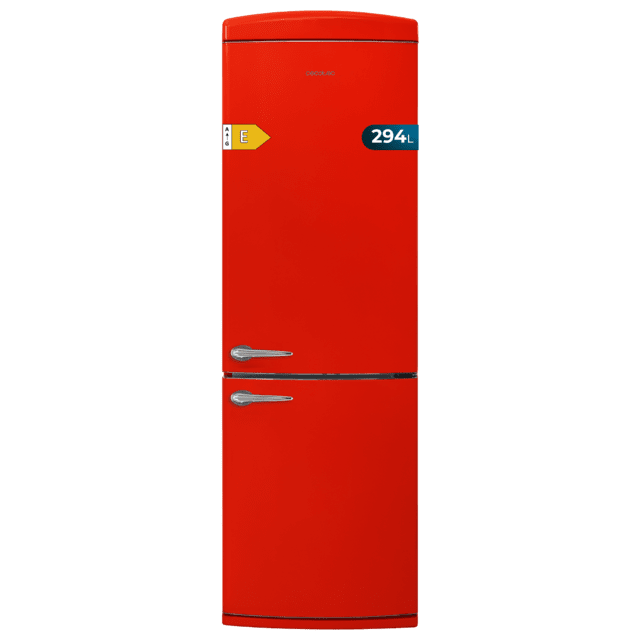 Cecotec Bolero CoolMarket Combi Origin 294+ Red E Frigorífico retro combi rojo 190cm de alto y 60 de ancho capacidad 294L Total No Frost clase energética E Multi Cooling Ultra Fresh Convertible Box Multi Air Flow Fast Freezing