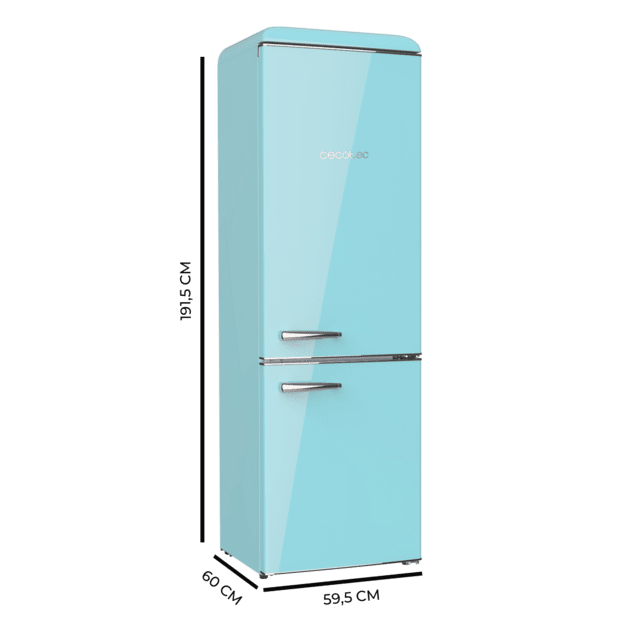 Cecotec Bolero CoolMarket Combi Origin 300 Blue E Frigorífico Retro Con Capacidad De 300L Clase E Luz Interior Crisper Box Control De Temperatura Tirador Cromado Y Bandejas De Cristal. Frigorífico Retro Combi 