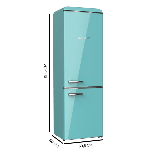 Cecotec Bolero CoolMarket Combi Origin 300 Green E Frigorífico Retro Con Capacidad De 300L Clase E Luz Interior Crisper Box Control De Temperatura Tirador Cromado Y Bandejas De Cristal. Frigorífico Retro Combi 