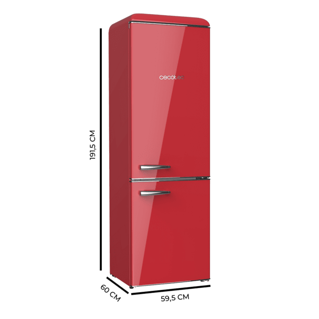 Cecotec Bolero CoolMarket Combi Origin 300 Red E Frigorífico Retro Con Capacidad De 300L Clase E Luz Interior Crisper Box Control De Temperatura Tirador Cromado Y Bandejas De Cristal. Frigorífico Retro Combi