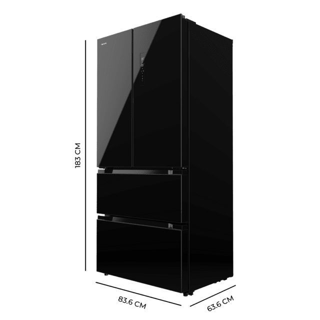 Cecotec Bolero CoolMarket FD 436 Black Glass E Frigorífico Puerta Francesa Cristal Negro 183 Cm De Alto Y 83 6 Cm De Ancho Capacidad 463L Compresor Inverter Plus Total No Frost Clase Energética E. Además Cuenta Con Distintos