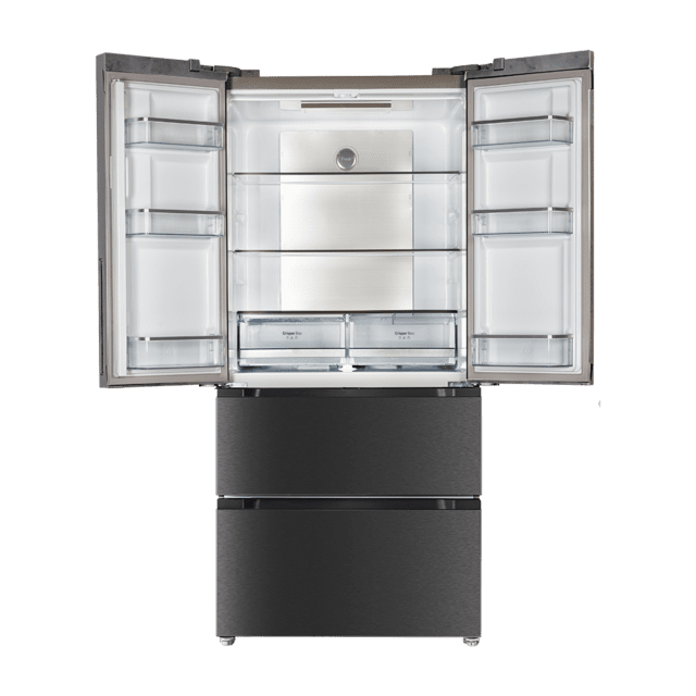 Cecotec Bolero CoolMarket FD 510 Dark E Frigorífico 4 Puertas Inox Estilo Francés Con Una Gran Capacidad De 510 L 183 Cm De Alto 85 Cm De Ancho Clase Energética E Y Motor Inverter Plus. Además Cuenta Con Distintos Modos Como