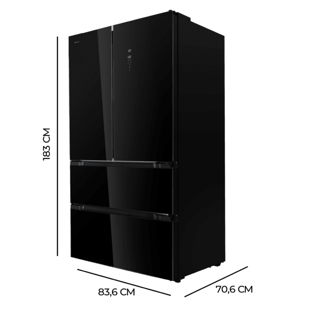 Cecotec Bolero CoolMarket FD 510 Glass E Frigorífico 4 Puertas Glass Estilo Francés Con Una Gran Capacidad De 510 L 183 Cm De Alto 85 Cm De Ancho Clase Energética E Y Motor Inverter Plus. Además Cuenta Con Distintos Modos Co