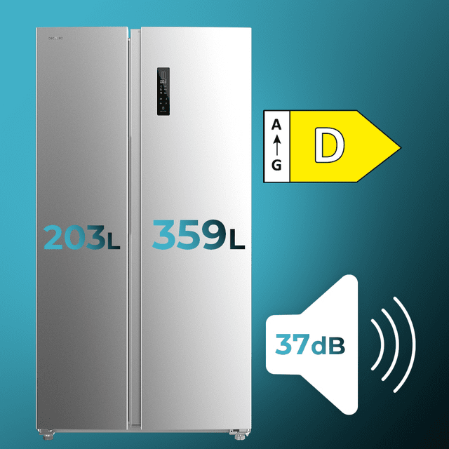 Cecotec Bolero CoolMarket SBS 562 Inox D Frigorífico Americano Side By Side Inox 177cm Alto Y 91 2cm Ancho Con 562L De Capacidad Total No Frost Con Compresor Inverter Plus Y Sistema Multi AirFlow. Además Cuenta Con El Modo Fas