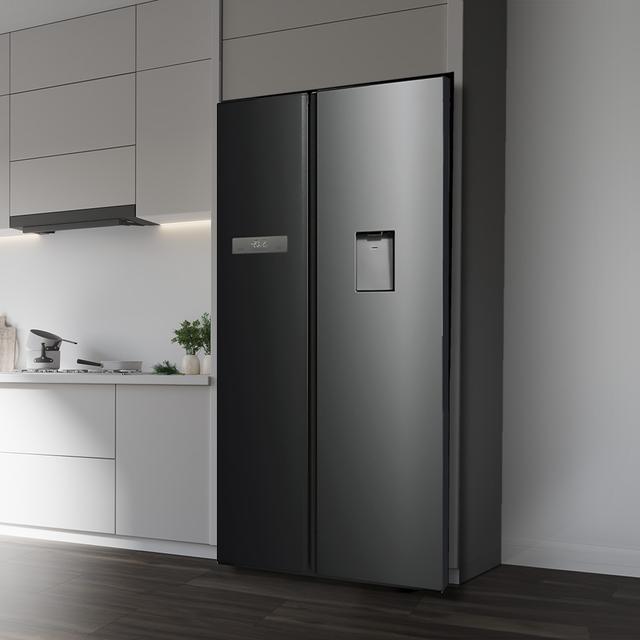 Cecotec Bolero CoolMarket SBS 592 WD Dark E Frigorífico Americano Side By Side Dark Con 592 Litros De Capacidad Dispensador De Agua 177 5cm De Alto Y 91cm Ancho Clase E Con Sistema Multi Air Flow Total No Frost Fast Cooling Y F