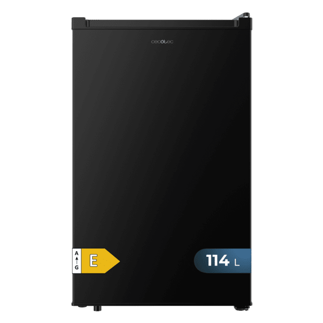 Cecotec Bolero CoolMarket TT 114 L Black Mini frigorífico negro de 83 6 cm de alto y 50 6 cm de ancho con capacidad de 114L clase energética E Crisper Box Luz LED interior función defrost y control temperatura mecánico. Mini