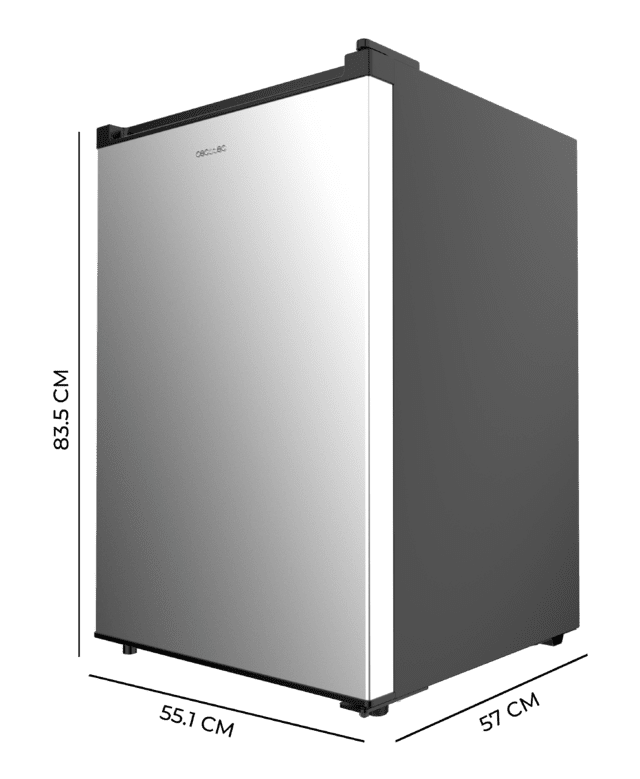 Cecotec Bolero CoolMarket TT 133 L Inox Mini Frigorífico Inox De 83 5 Cm De Alto Y 55 1 Cm De Ancho Con Capacidad De 133L Clase Energética E Crisper Box Luz LED Interior Función Defrost Y Control Temperatura Mecánico. Mini F